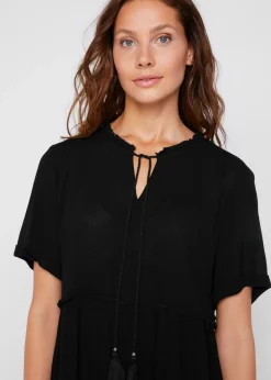 Best Vestido de viscosa arrugada hasta la rodilla con detalle en el escote Mujer Vestidos