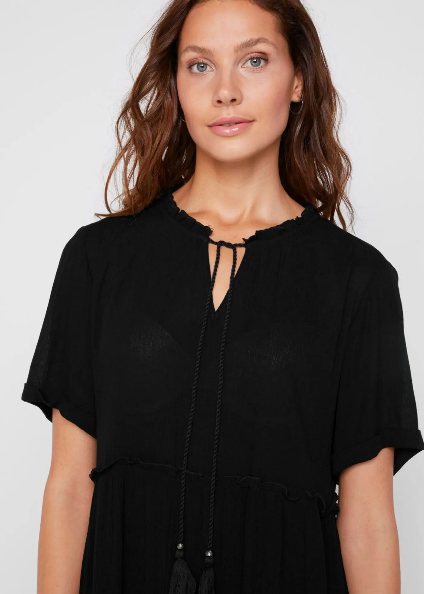 Best Vestido de viscosa arrugada hasta la rodilla con detalle en el escote Mujer Vestidos