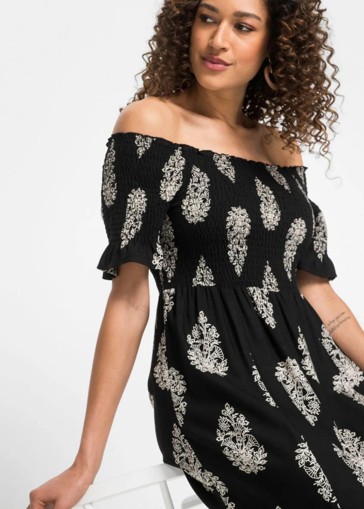 Sale Vestido de viscosa fluida con escote bañera Mujer Vestidos