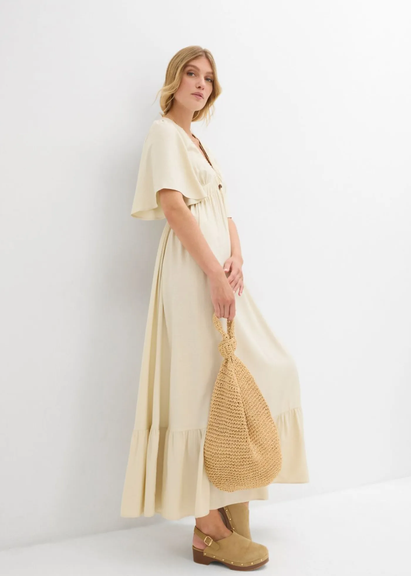 Online Vestido largo a capas de viscosa fluida Mujer Vestidos