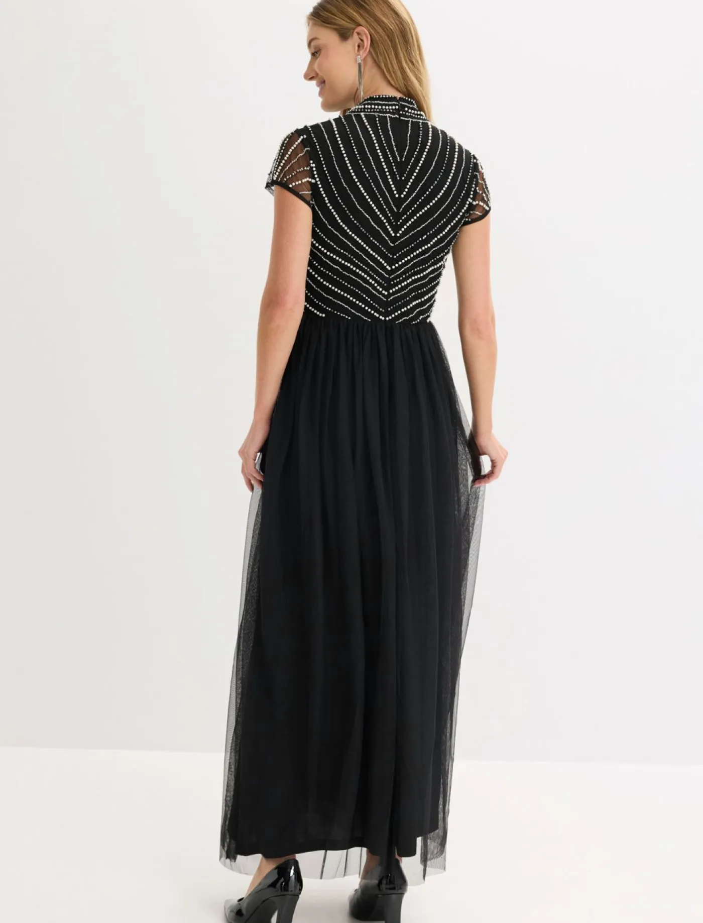 Outlet Vestido largo con bordado de perlas Mujer Vestidos|Ropa Elegante