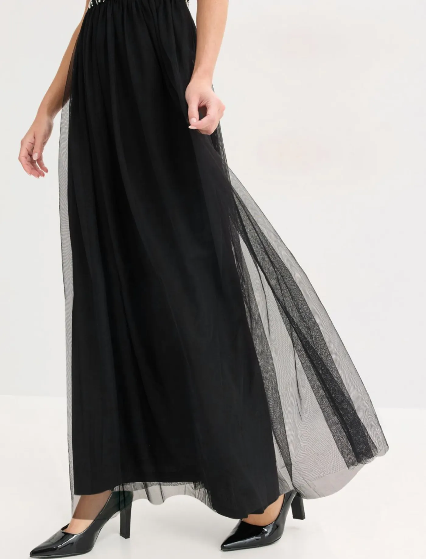 Outlet Vestido largo con bordado de perlas Mujer Vestidos|Ropa Elegante