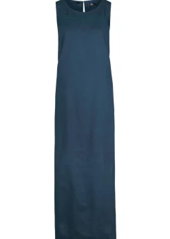 Sale Vestido largo de lino con motivo perforado en el escote y abertura lateral Mujer Vestidos