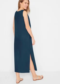 Sale Vestido largo de lino con motivo perforado en el escote y abertura lateral Mujer Vestidos