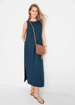 Sale Vestido largo de lino con motivo perforado en el escote y abertura lateral Mujer Vestidos