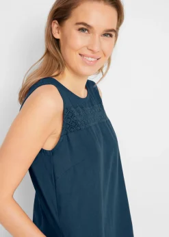 Sale Vestido largo de lino con motivo perforado en el escote y abertura lateral Mujer Vestidos