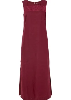 Online Vestido largo de lino con motivo perforado en el escote y abertura lateral Mujer Vestidos