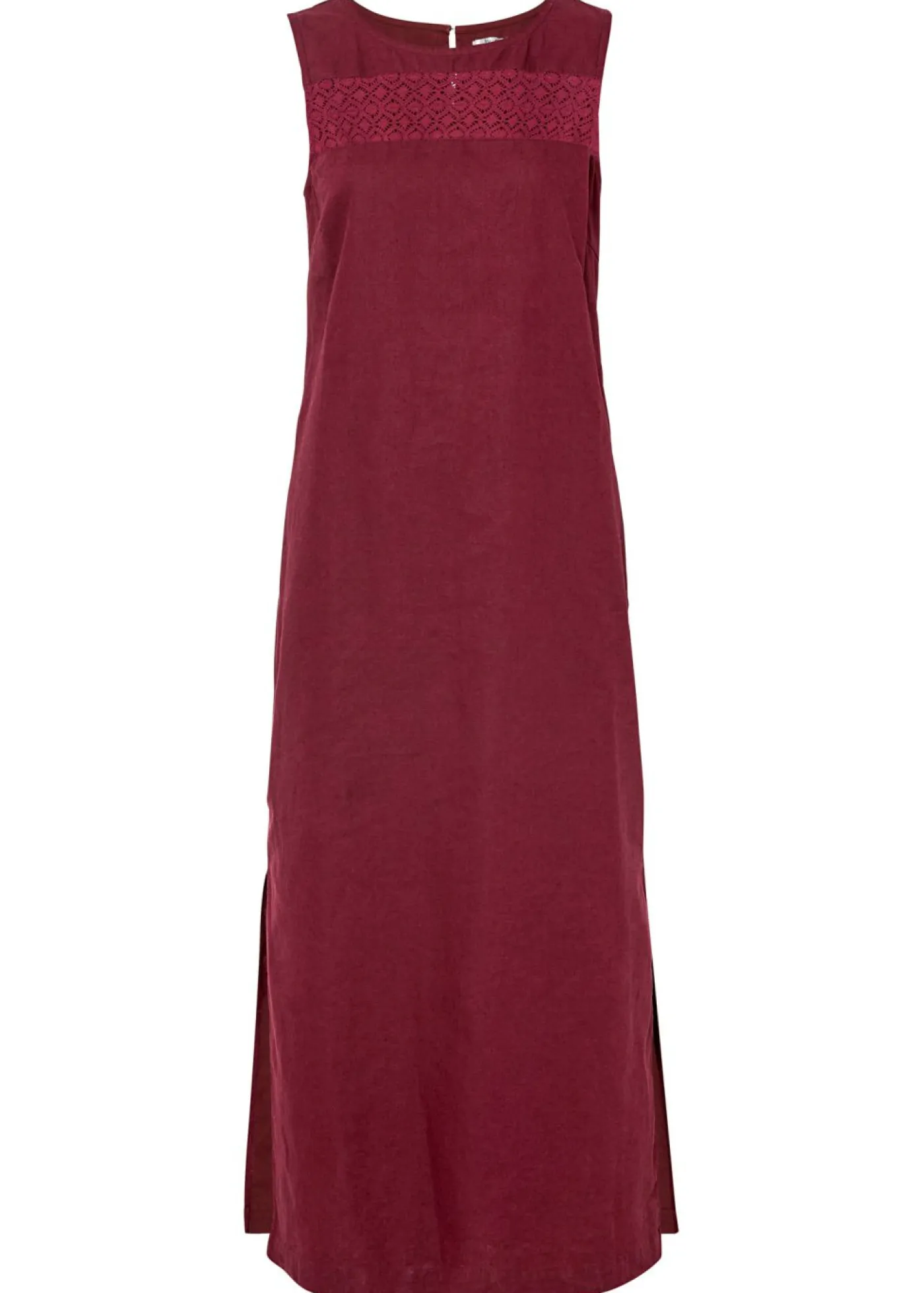 Online Vestido largo de lino con motivo perforado en el escote y abertura lateral Mujer Vestidos