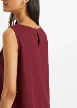 Online Vestido largo de lino con motivo perforado en el escote y abertura lateral Mujer Vestidos
