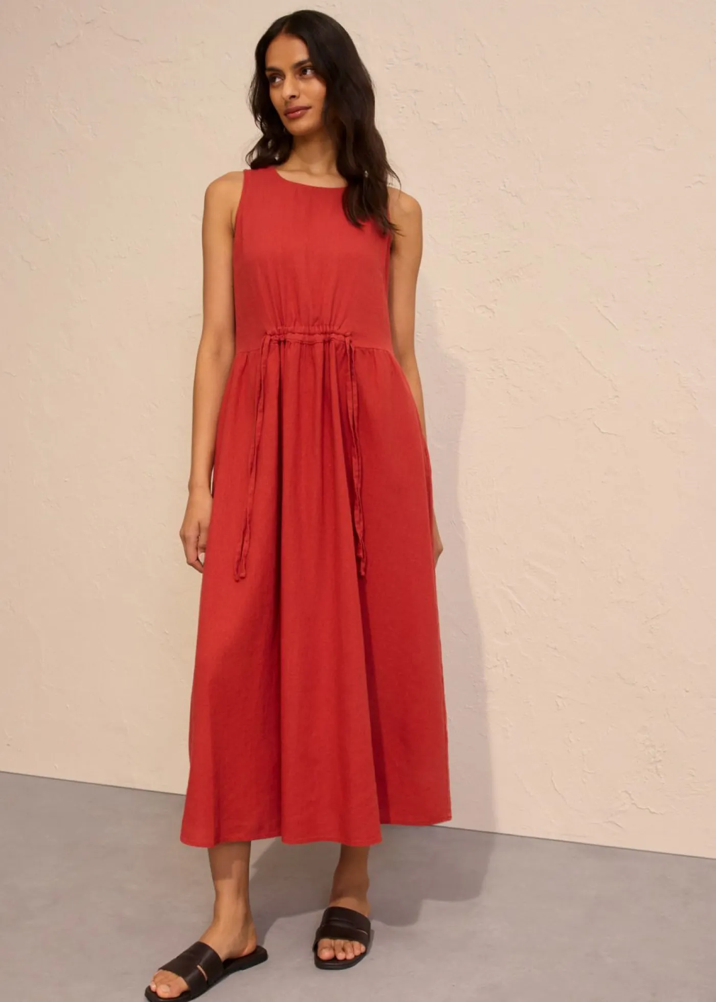 Discount Vestido largo de mezcla ligera de lino y viscosa Mujer Esenciales|Vestidos