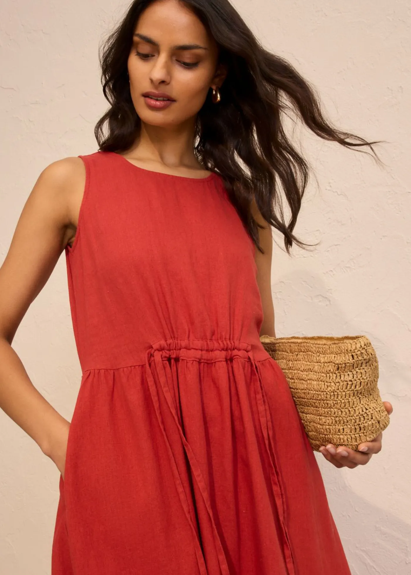 Discount Vestido largo de mezcla ligera de lino y viscosa Mujer Esenciales|Vestidos