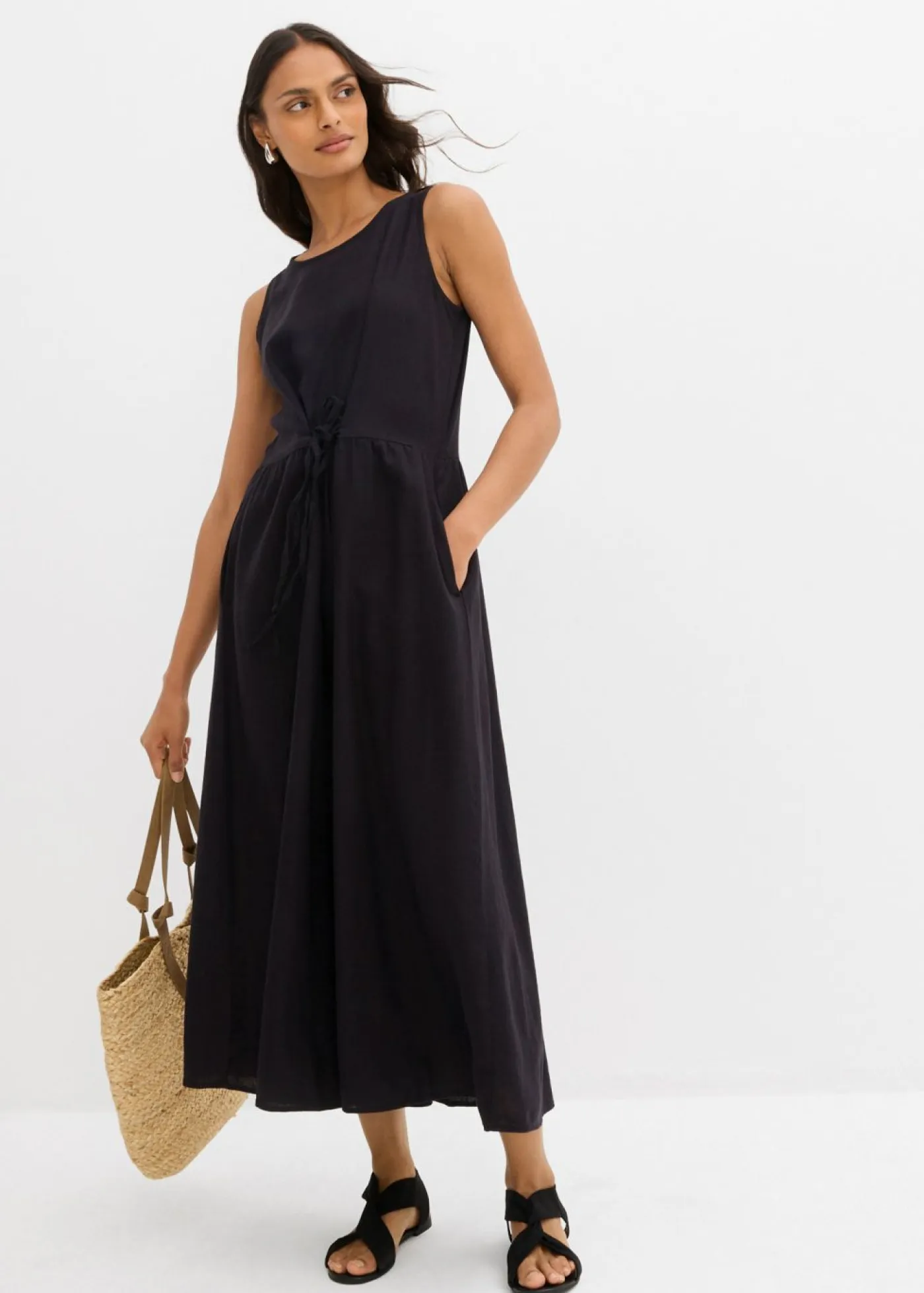 Discount Vestido largo de mezcla ligera de lino y viscosa Mujer Esenciales|Vestidos