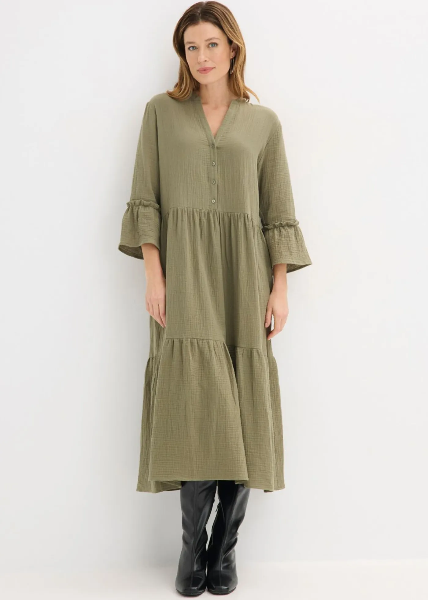 Outlet Vestido largo de muselina suave Mujer Tallas Pequeñas