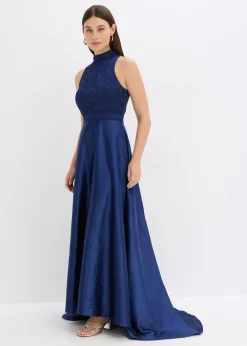 Hot Vestido largo de satén brillante con encaje Mujer Vestidos|Ropa Elegante