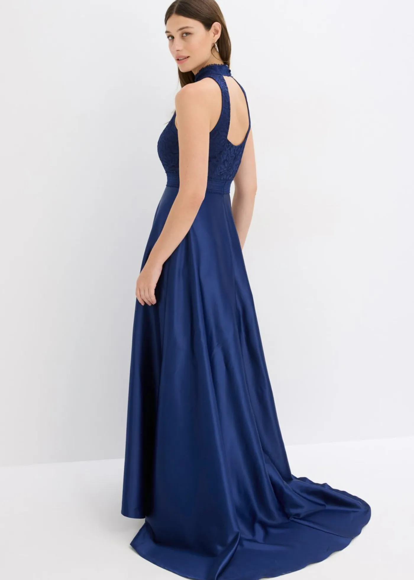 Hot Vestido largo de satén brillante con encaje Mujer Vestidos|Ropa Elegante