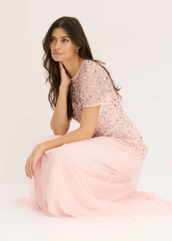 Online Vestido largo de tul delicado con bordado de lentejuelas Mujer Vestidos|Tallas Pequeñas