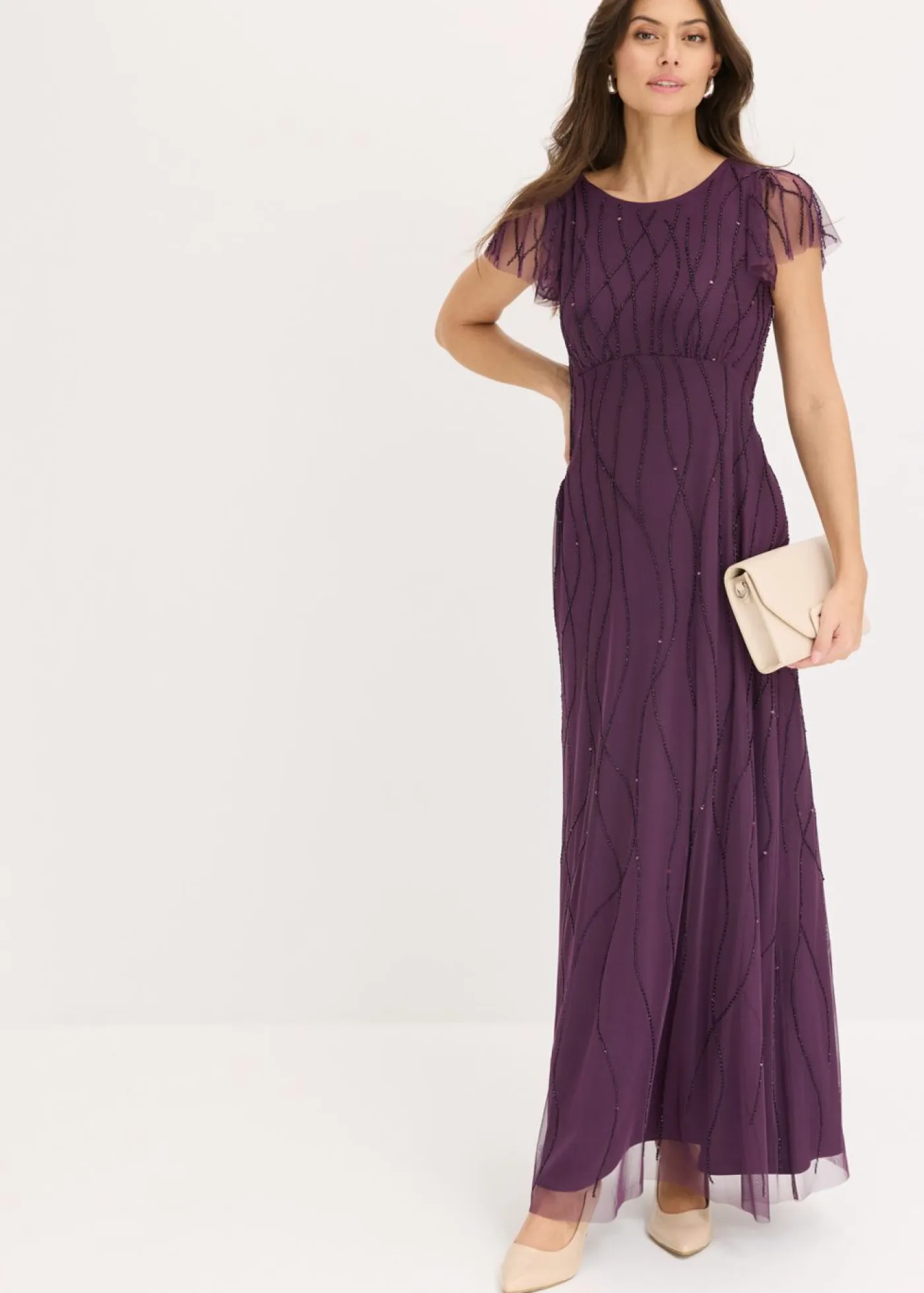 Best Vestido largo de tul delicado con bordado de perlas Mujer Tallas Pequeñas