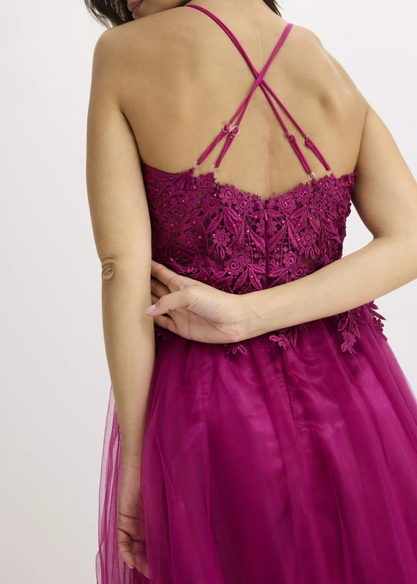 Vestido largo de tul delicado con encaje Mujer Vestidos|Ropa Elegante
