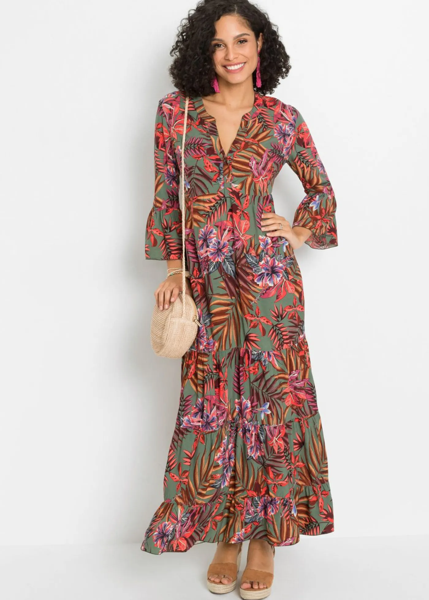 Sale Vestido largo de viscosa fluida Mujer Vestidos|Novedades