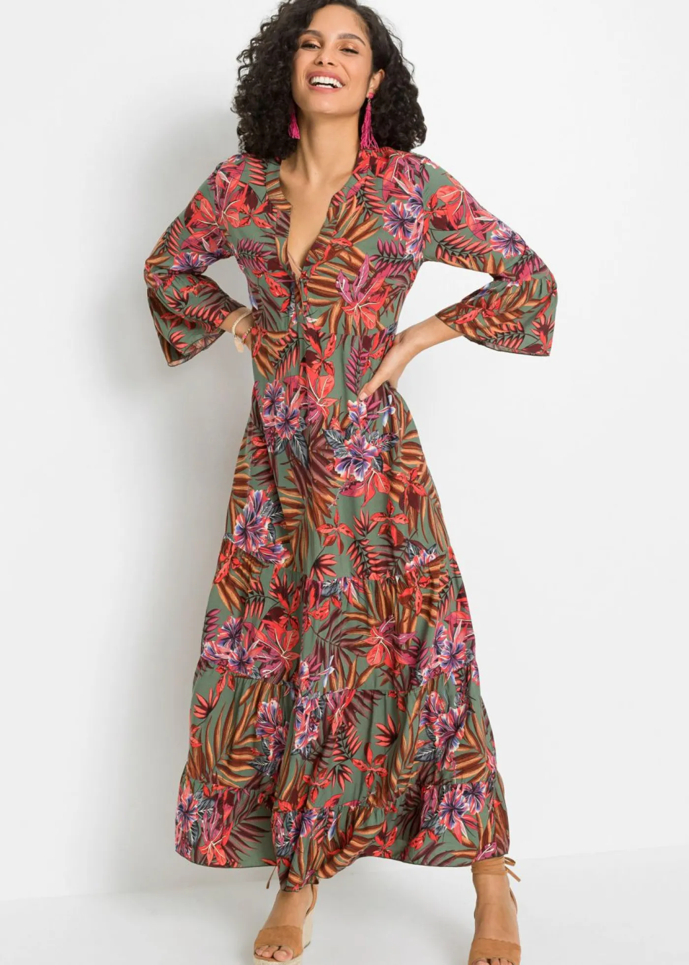 Vestido largo de viscosa fluida Mujer Vestidos|Novedades