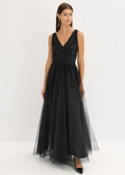 Vestido maxi de tul fino con bordado de lentejuelas Mujer Vestidos|Ropa Elegante