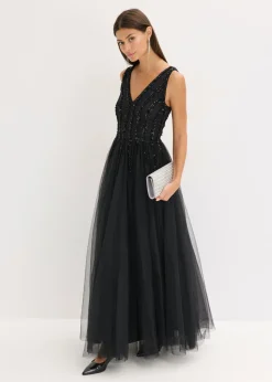 Vestido maxi de tul fino con bordado de lentejuelas Mujer Vestidos|Ropa Elegante