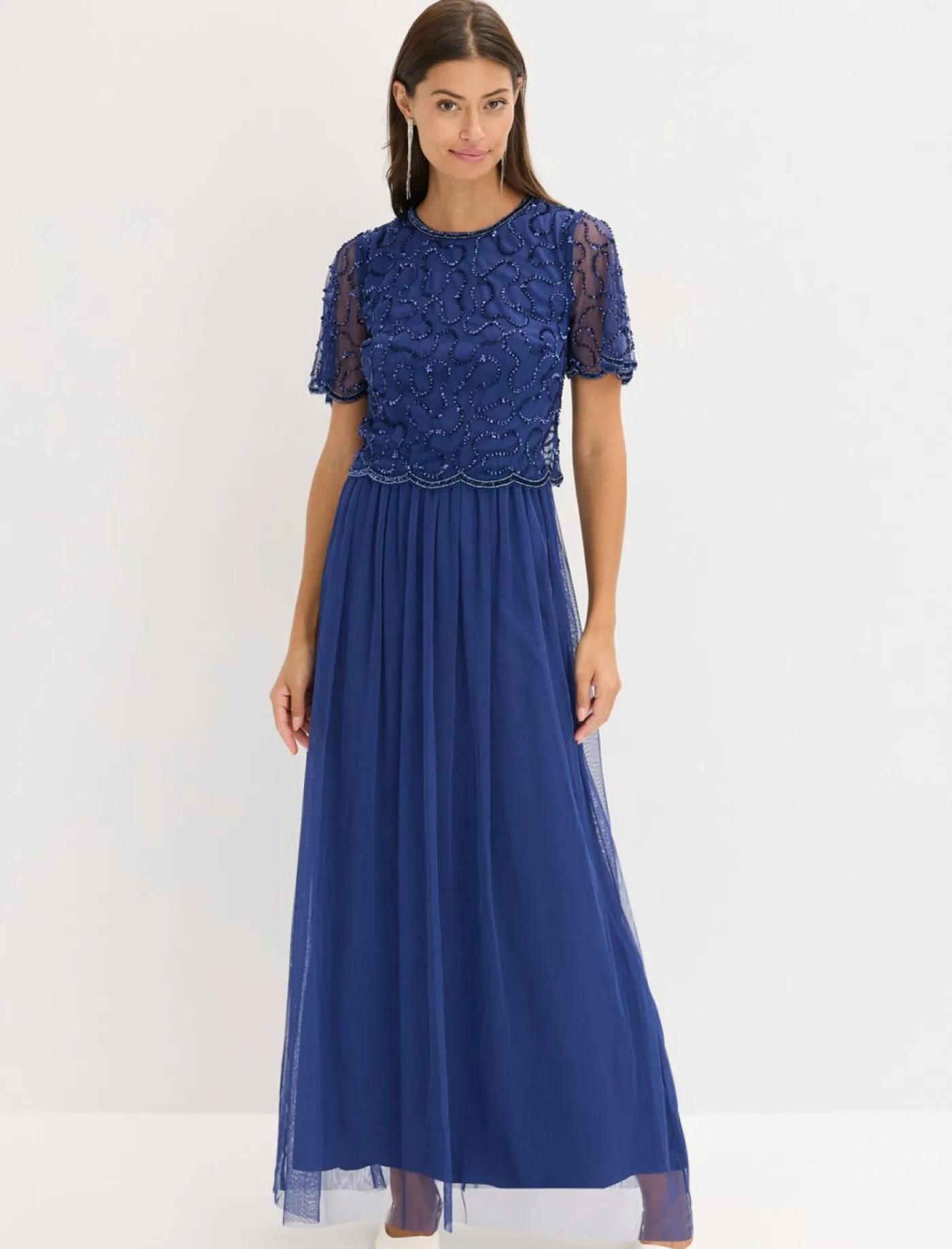 Clearance Vestido maxi de tul fino con bordado de lentejuelas Mujer Vestidos|Novedades