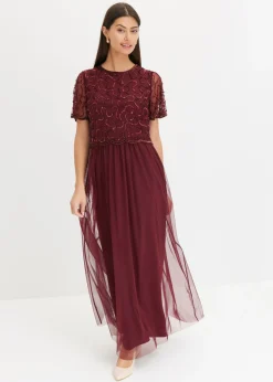 Outlet Vestido maxi de tul fino con bordado de lentejuelas Mujer Vestidos|Novedades