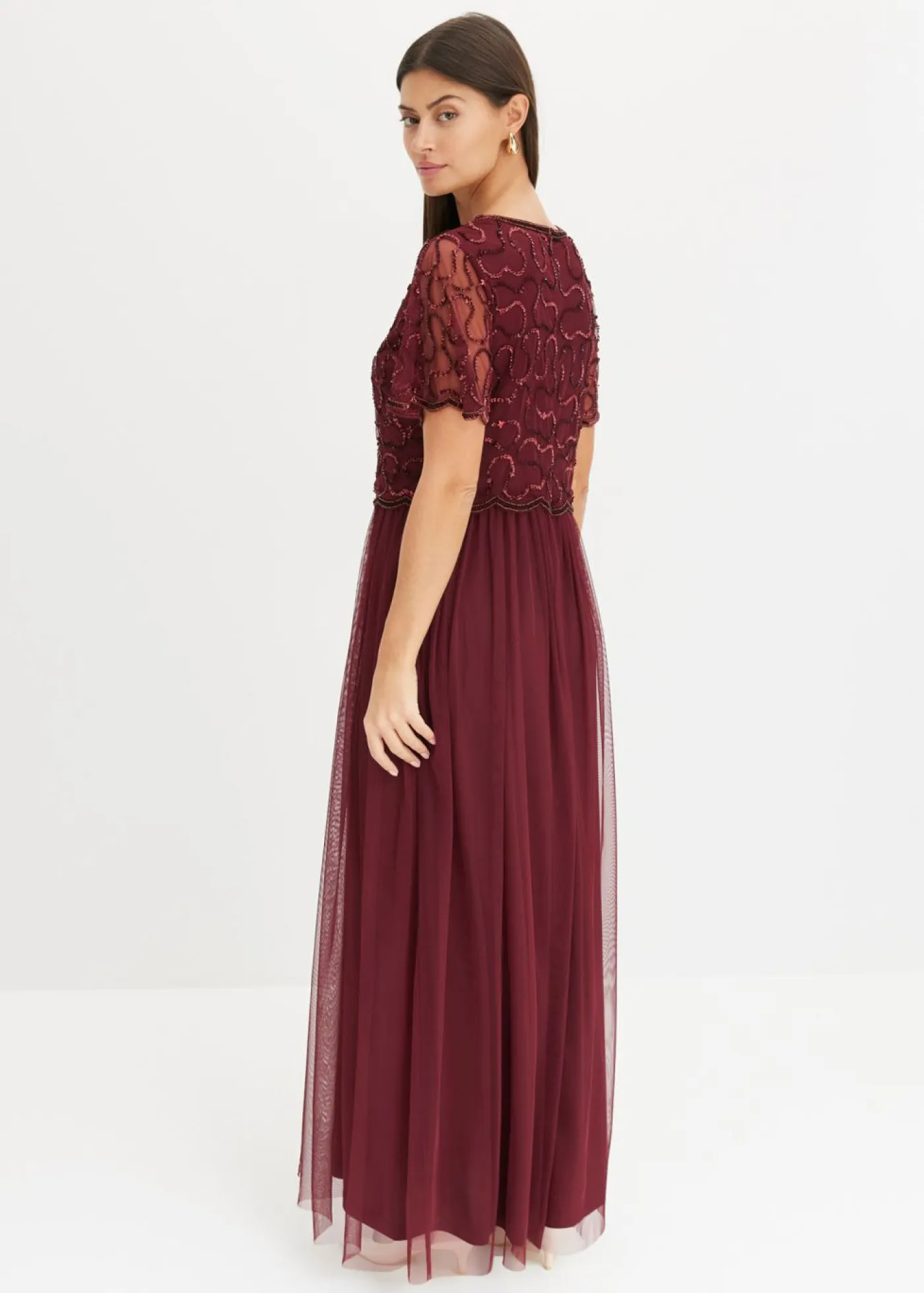 Outlet Vestido maxi de tul fino con bordado de lentejuelas Mujer Vestidos|Novedades