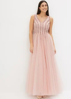 Vestido maxi de tul fino con bordado de lentejuelas Mujer Vestidos|Ropa Elegante