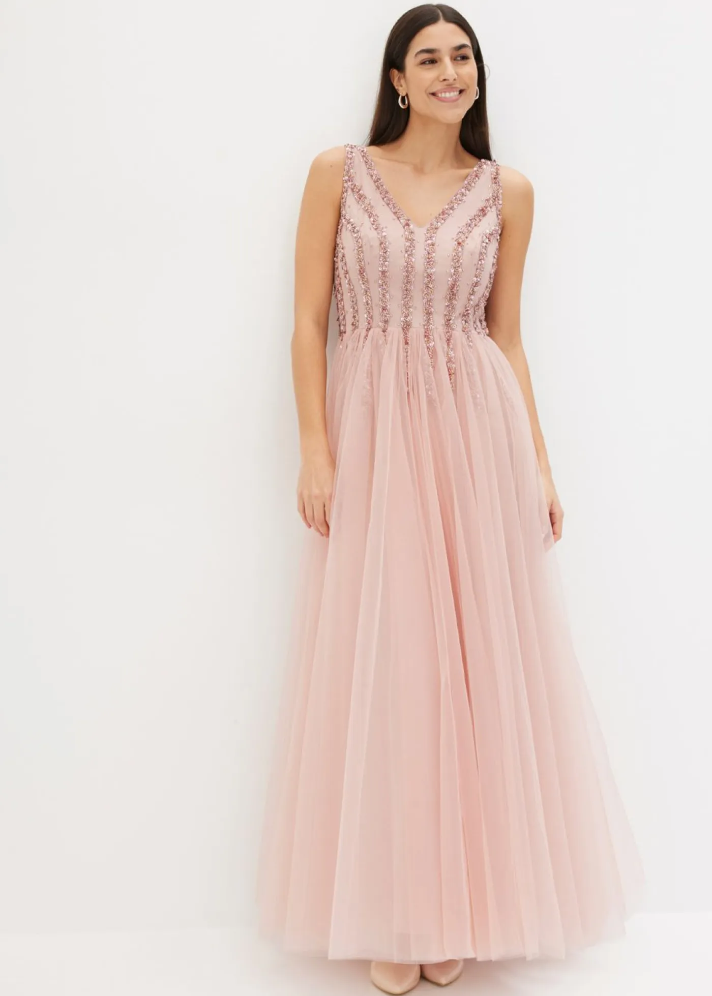 Vestido maxi de tul fino con bordado de lentejuelas Mujer Vestidos|Ropa Elegante