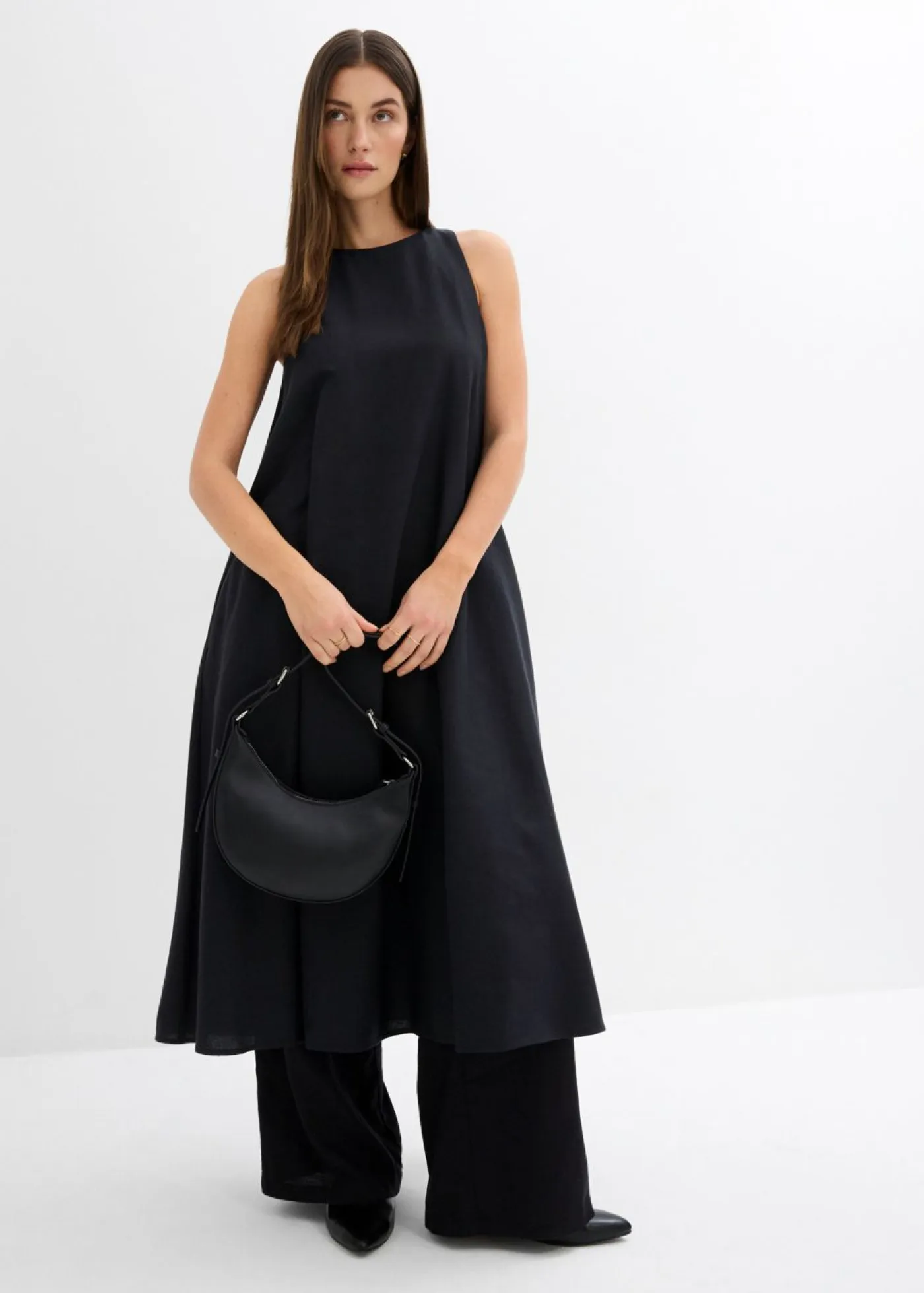 Online Vestido midi acampanado de mezcla de viscosa Mujer Esenciales|Vestidos