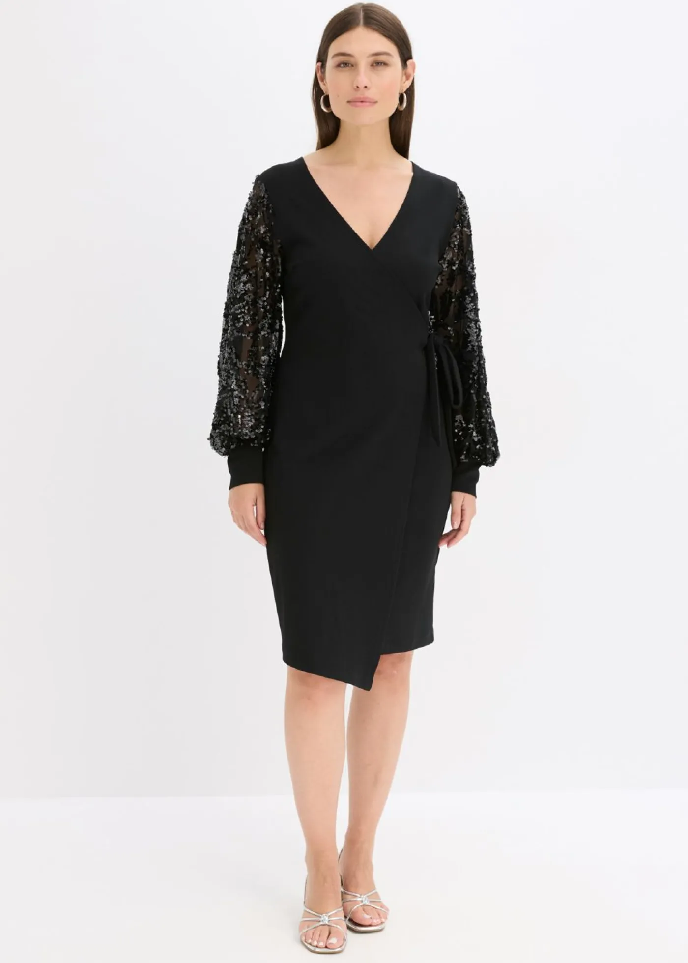 Best Vestido midi con bordado de lentejuelas en las mangas Mujer Vestidos|Ropa Elegante