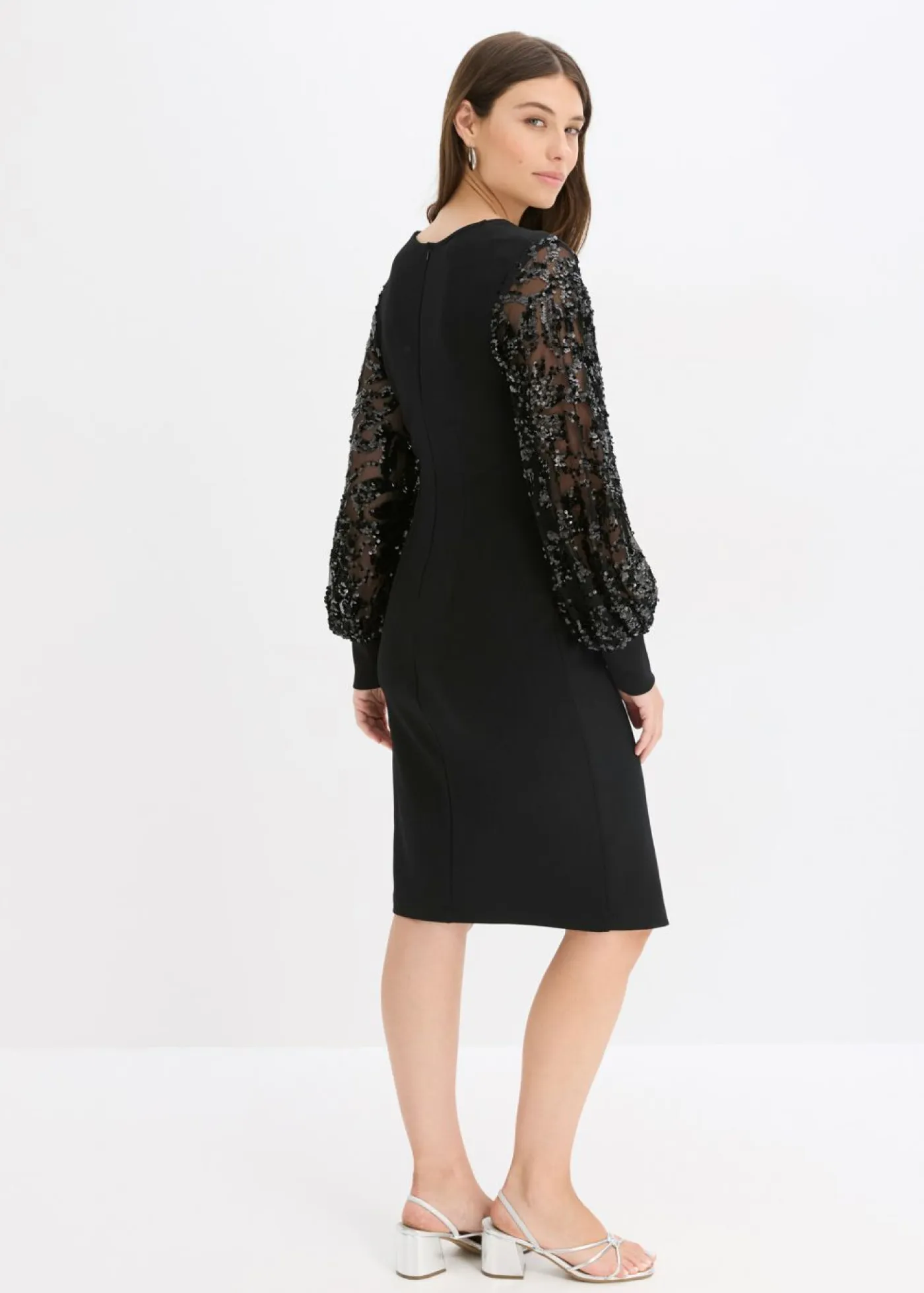 Best Vestido midi con bordado de lentejuelas en las mangas Mujer Vestidos|Ropa Elegante