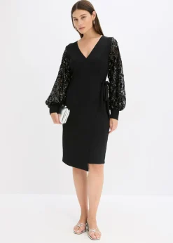 Best Vestido midi con bordado de lentejuelas en las mangas Mujer Vestidos|Ropa Elegante