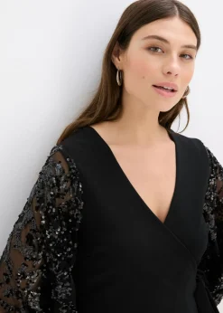 Best Vestido midi con bordado de lentejuelas en las mangas Mujer Vestidos|Ropa Elegante