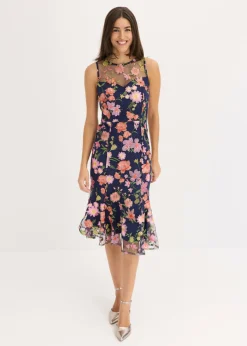 Clearance Vestido midi con bordado floral Mujer Vestidos|Ropa Elegante