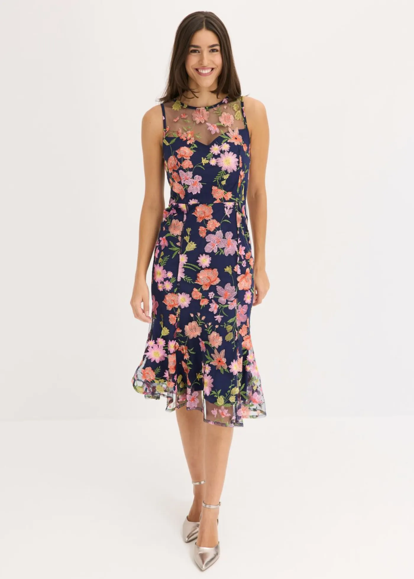 Clearance Vestido midi con bordado floral Mujer Vestidos|Ropa Elegante