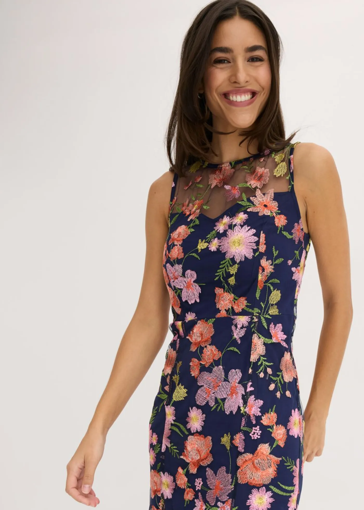 Clearance Vestido midi con bordado floral Mujer Vestidos|Ropa Elegante