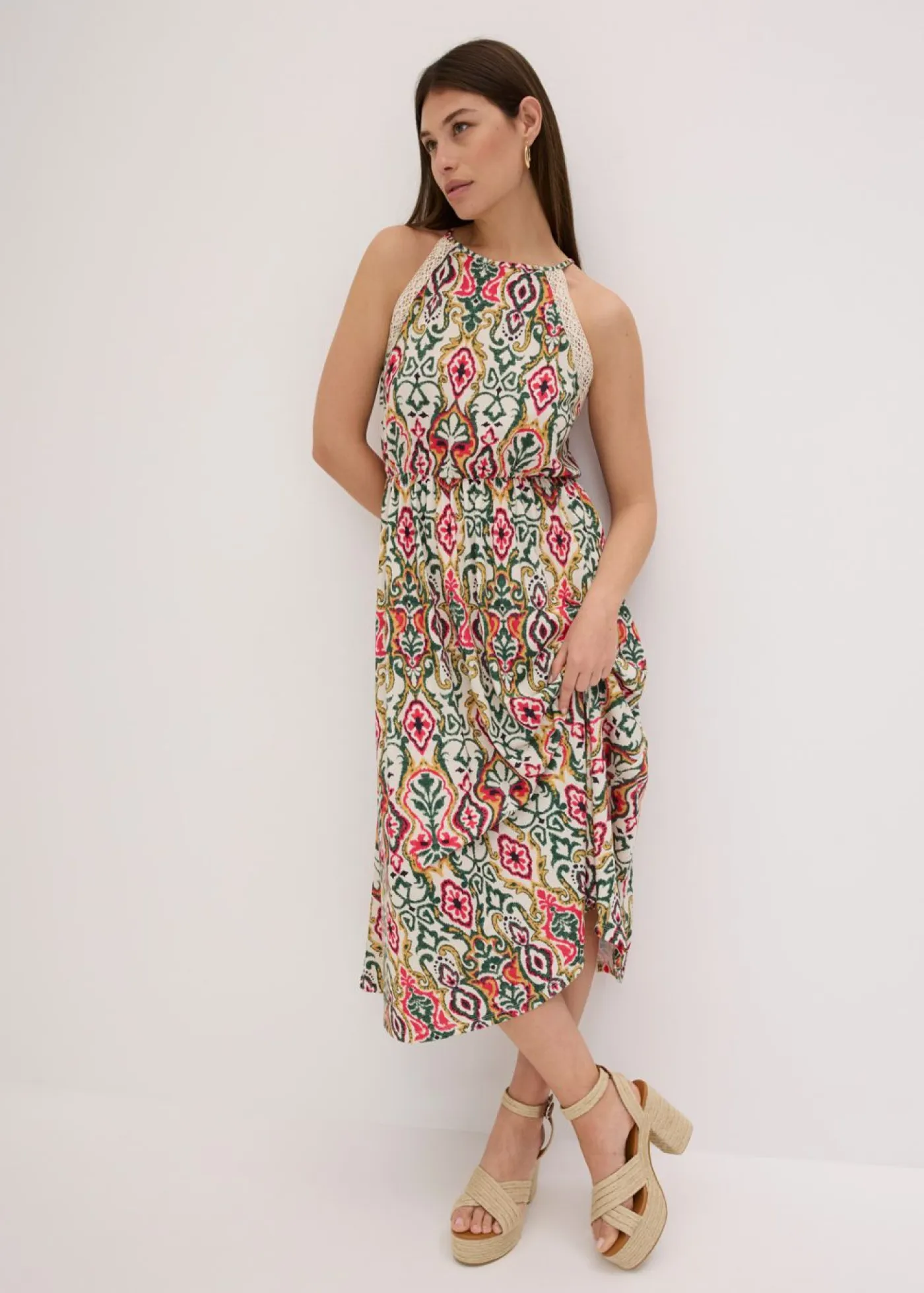 Vestido midi con encaje Mujer Vestidos