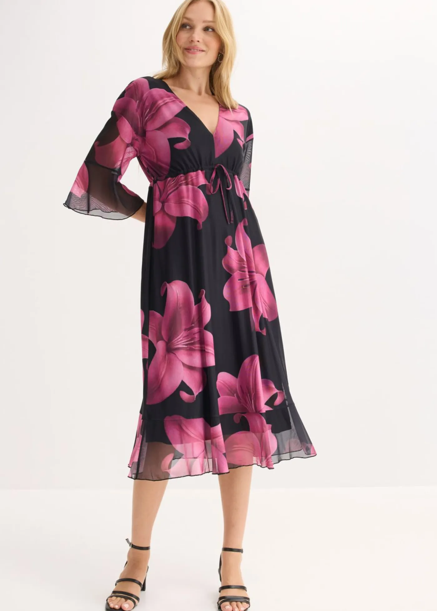 Outlet Vestido midi con escote pronunciado Mujer Vestidos|Novedades