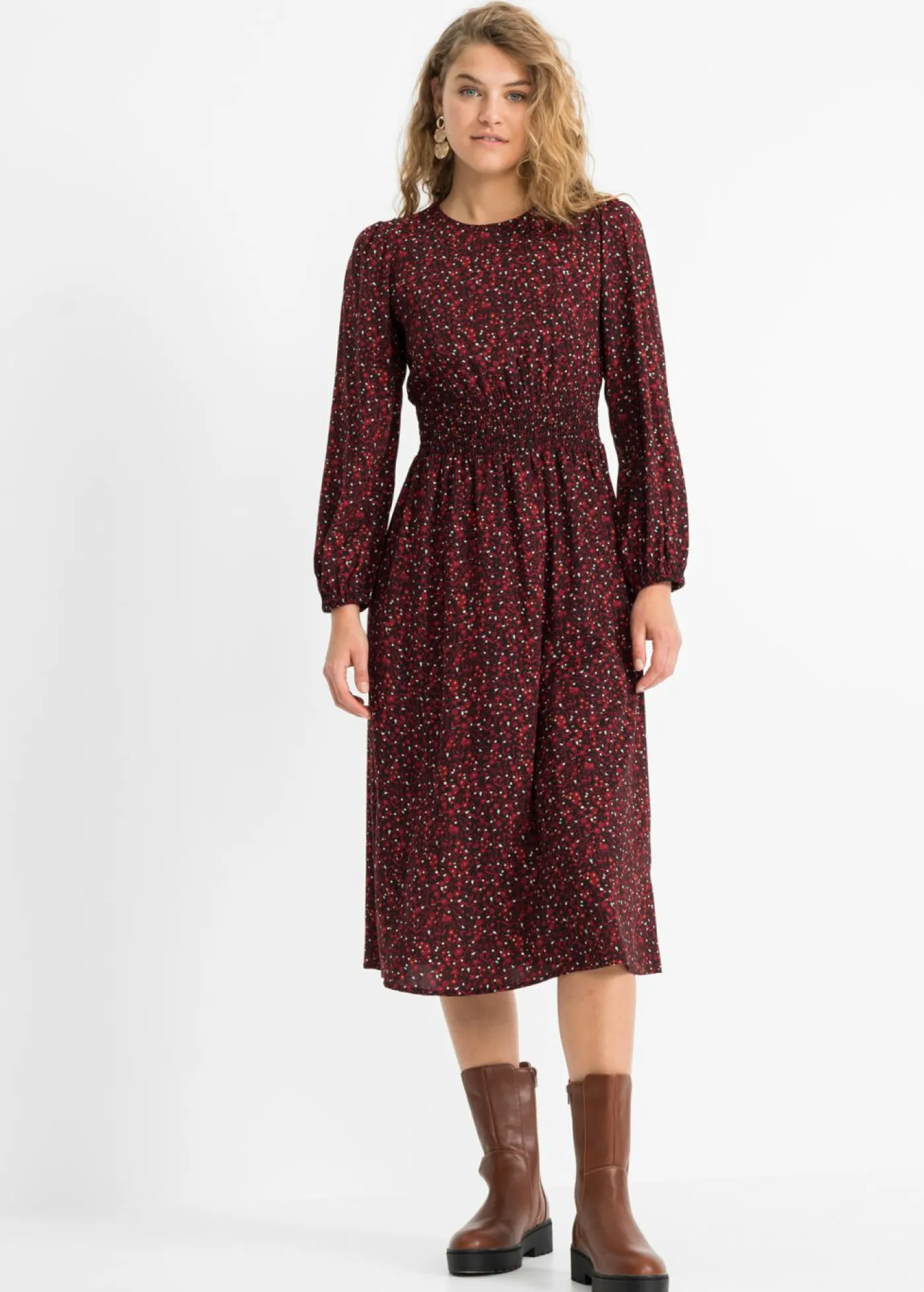 Vestido midi con estampado de flores Mujer Vestidos