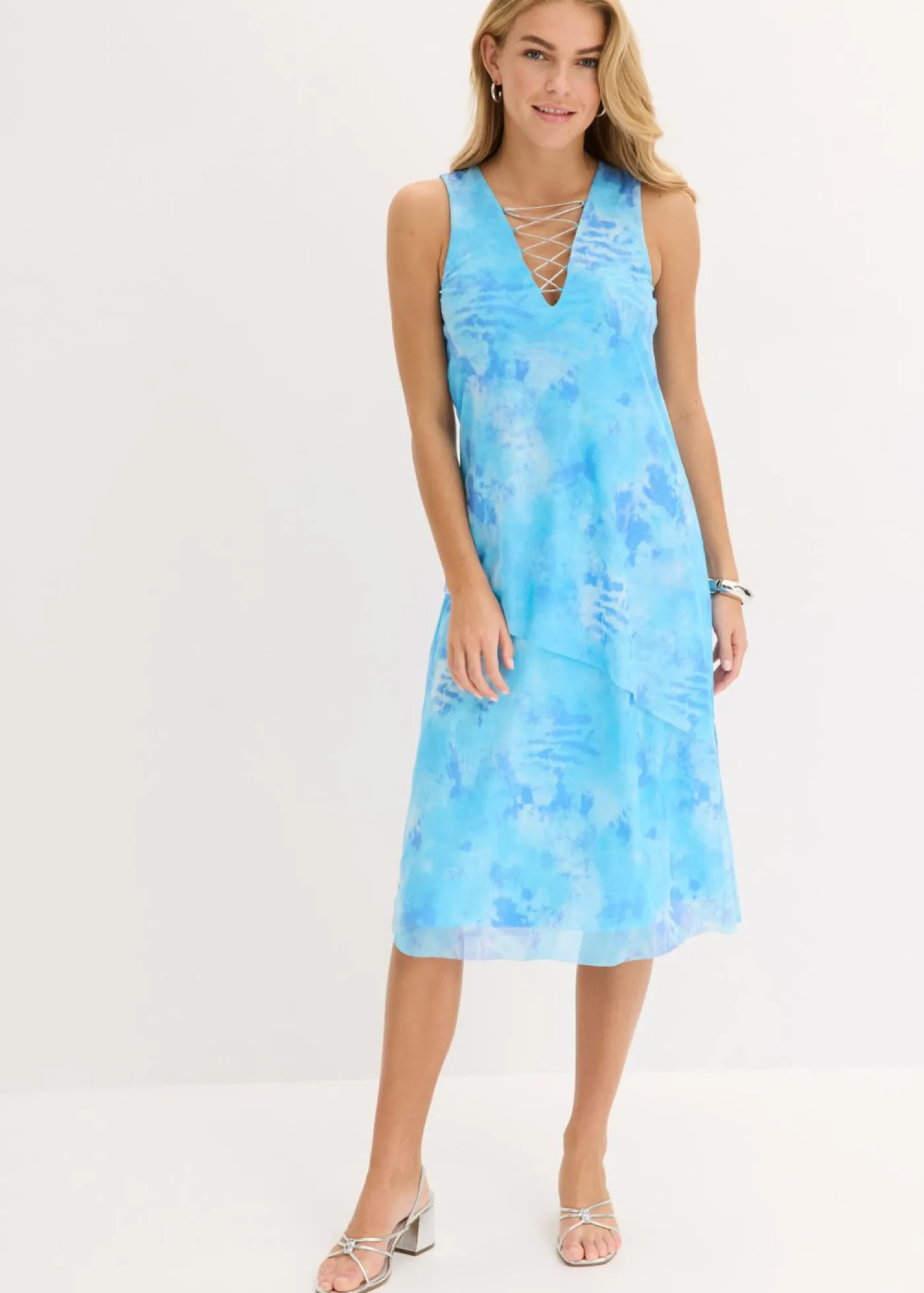 Vestido midi con malla Mujer Vestidos