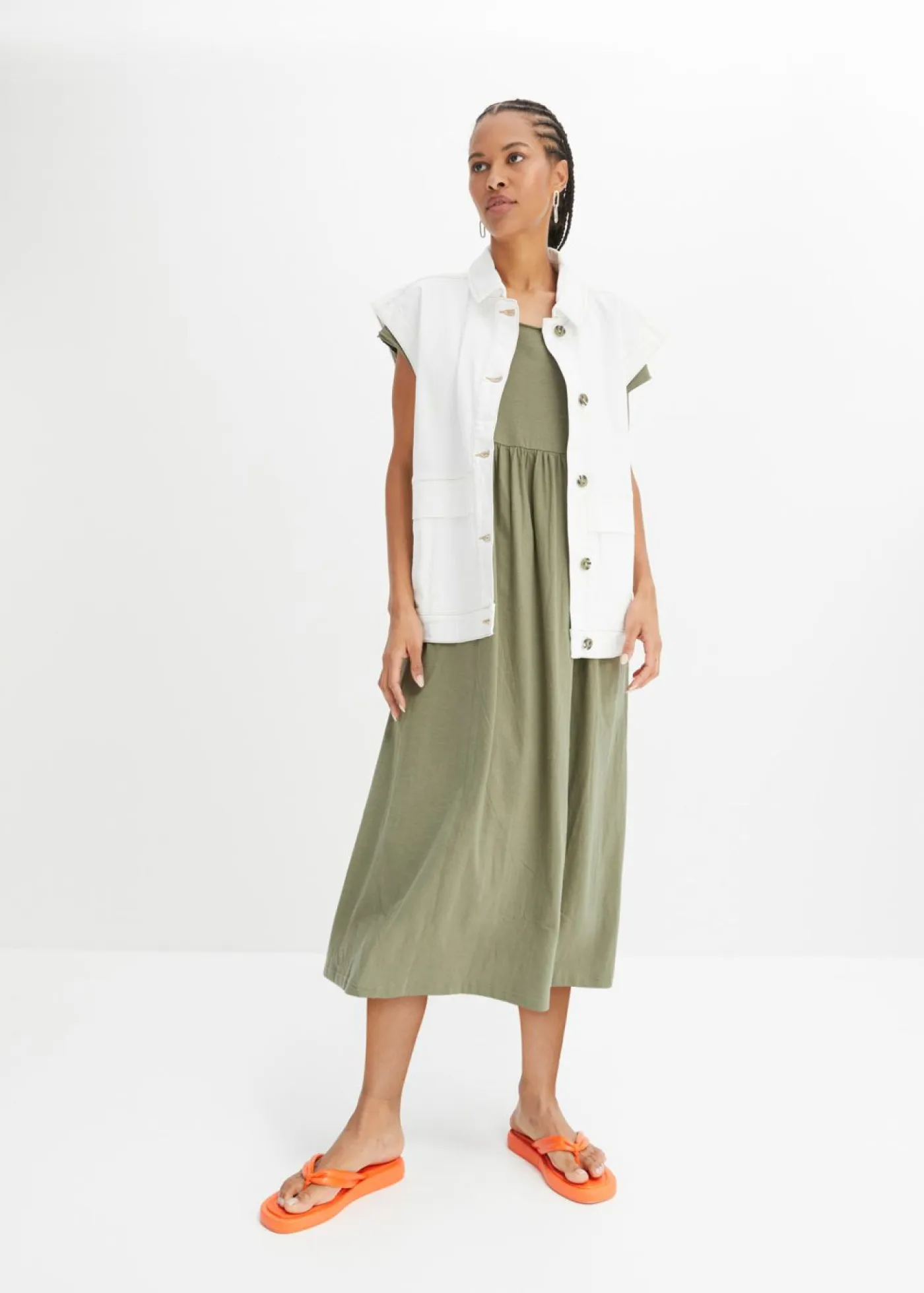 Online Vestido midi de algodón orgánico puro Mujer Vestidos|Tallas Pequeñas