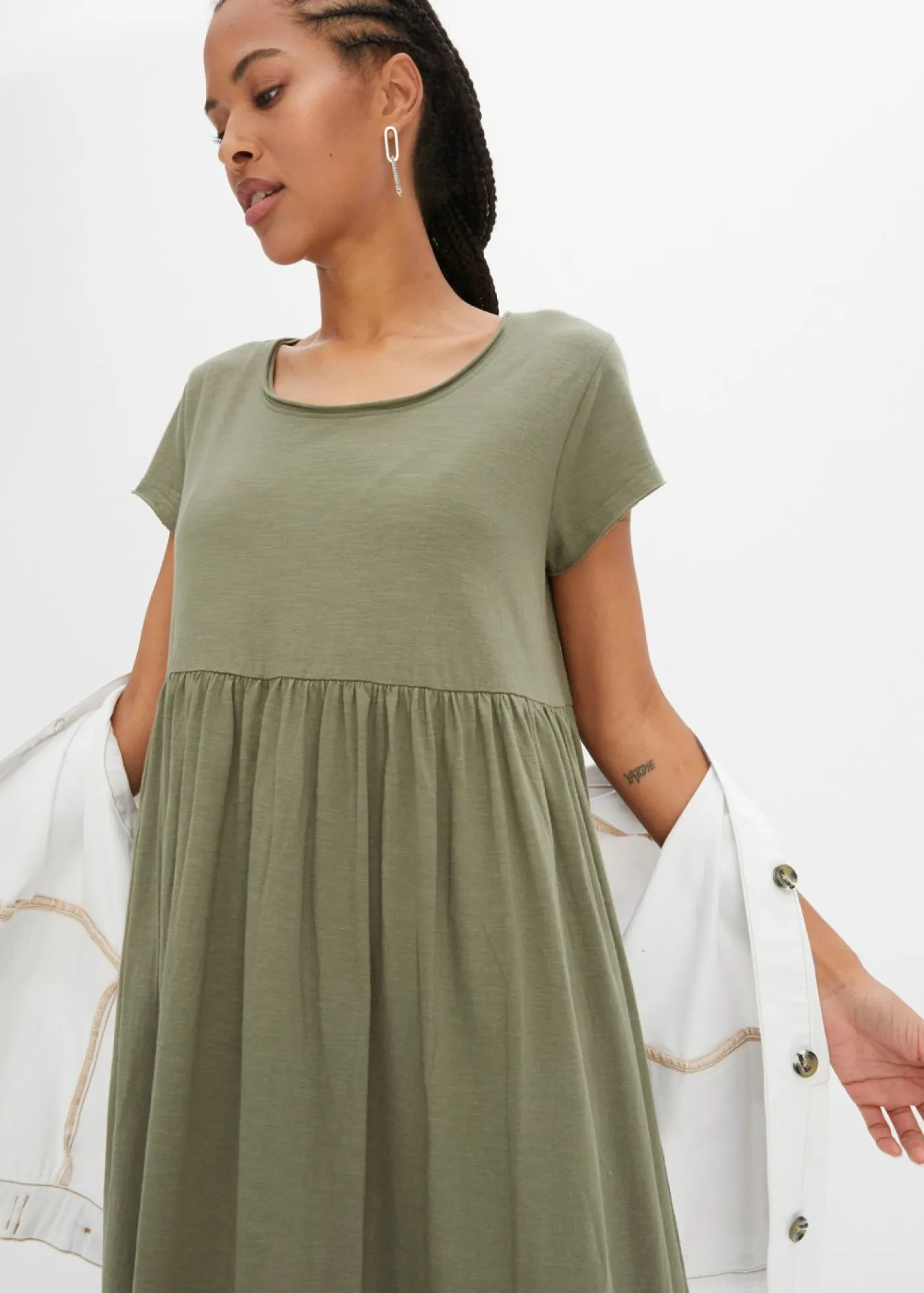 Online Vestido midi de algodón orgánico puro Mujer Vestidos|Tallas Pequeñas