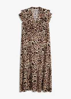 Hot Vestido midi de crepé estructurado con volantes Mujer Vestidos