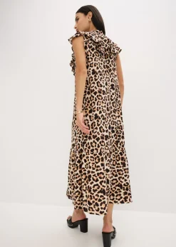 Hot Vestido midi de crepé estructurado con volantes Mujer Vestidos