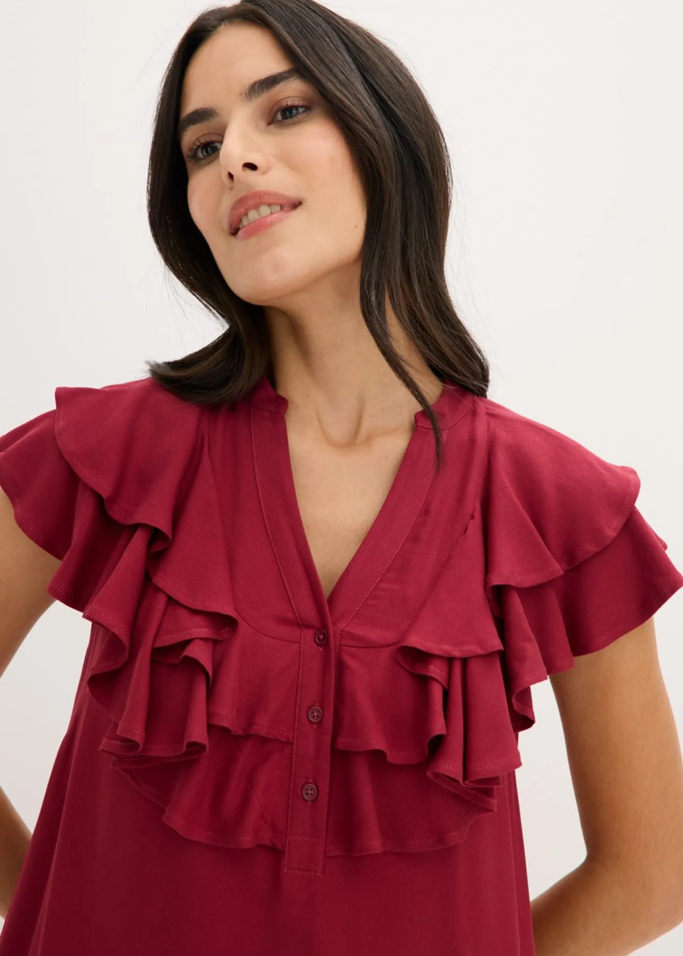 Sale Vestido midi de crepé estructurado con volantes Mujer Vestidos