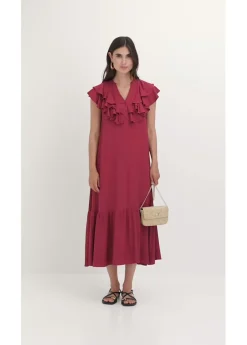 Sale Vestido midi de crepé estructurado con volantes Mujer Vestidos