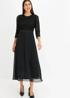 Sale Vestido midi de gasa fina con parte superior de encaje Mujer Tallas Pequeñas|Ropa Elegante